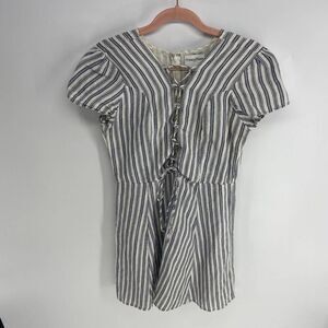 Privacy Please cotton Vertical stripe lace up short sleeve mini dress womens s
